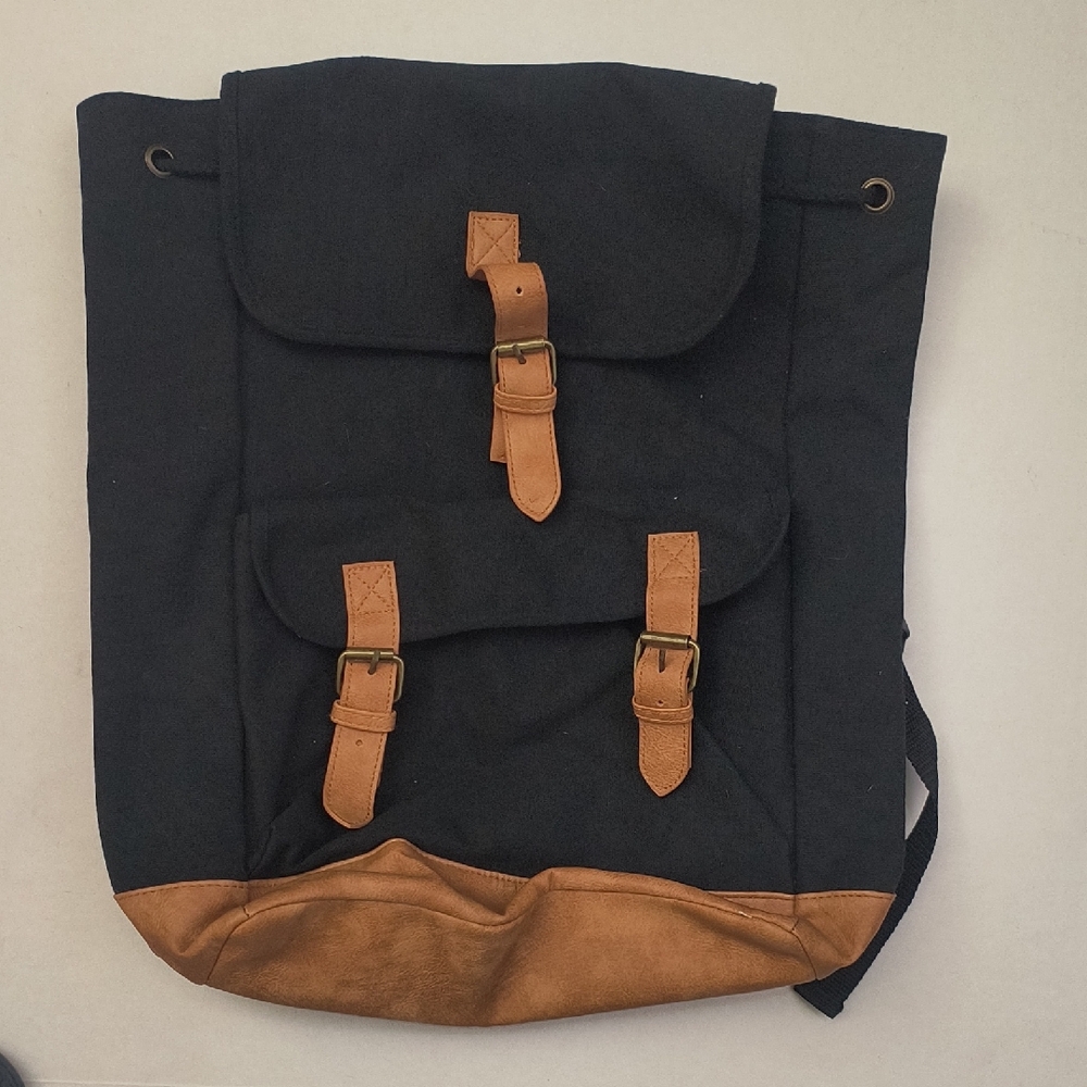 DSW Black and Tan Men's Backpack with Buckle Accents